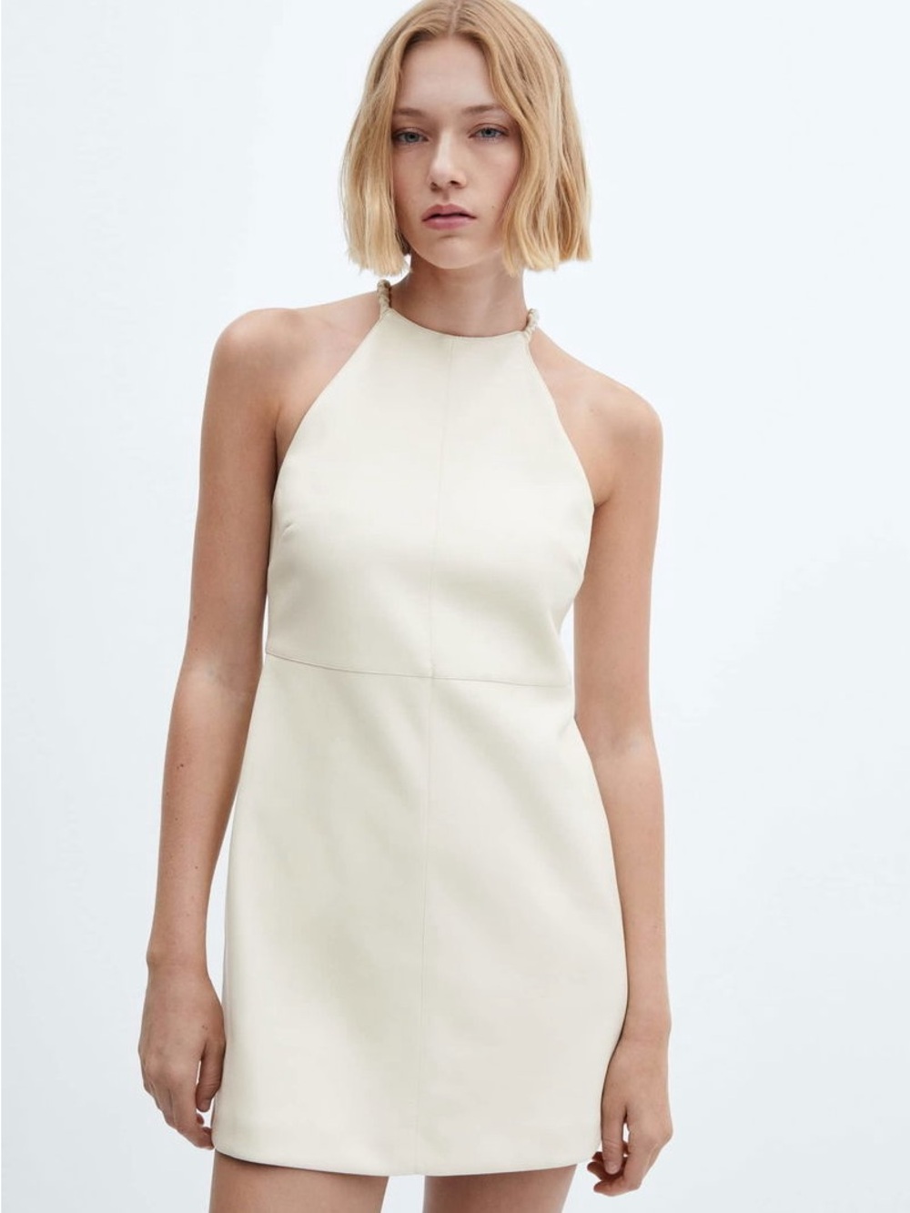 Mango Faux Leather Halter Mini Dress